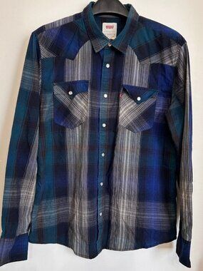 LEVI'S LARGE WESTERN PLAID SHIRT PEARL SNAPS